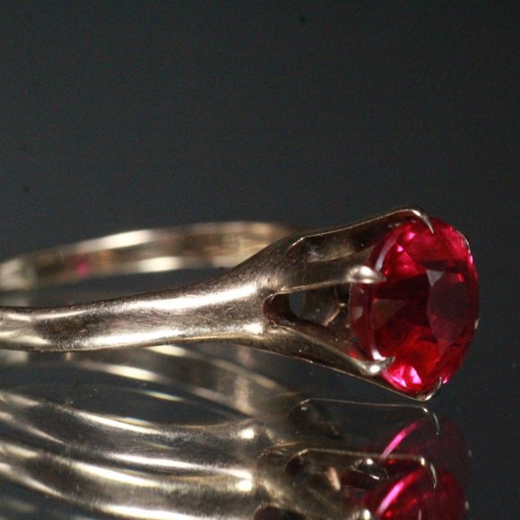 ANTIQUE OTSBY & BARTON BELCHER 2.3 CTW SYNTHETIC RUBY 10k GOLD CLAW PRONGS RING - Picture 4 of 8